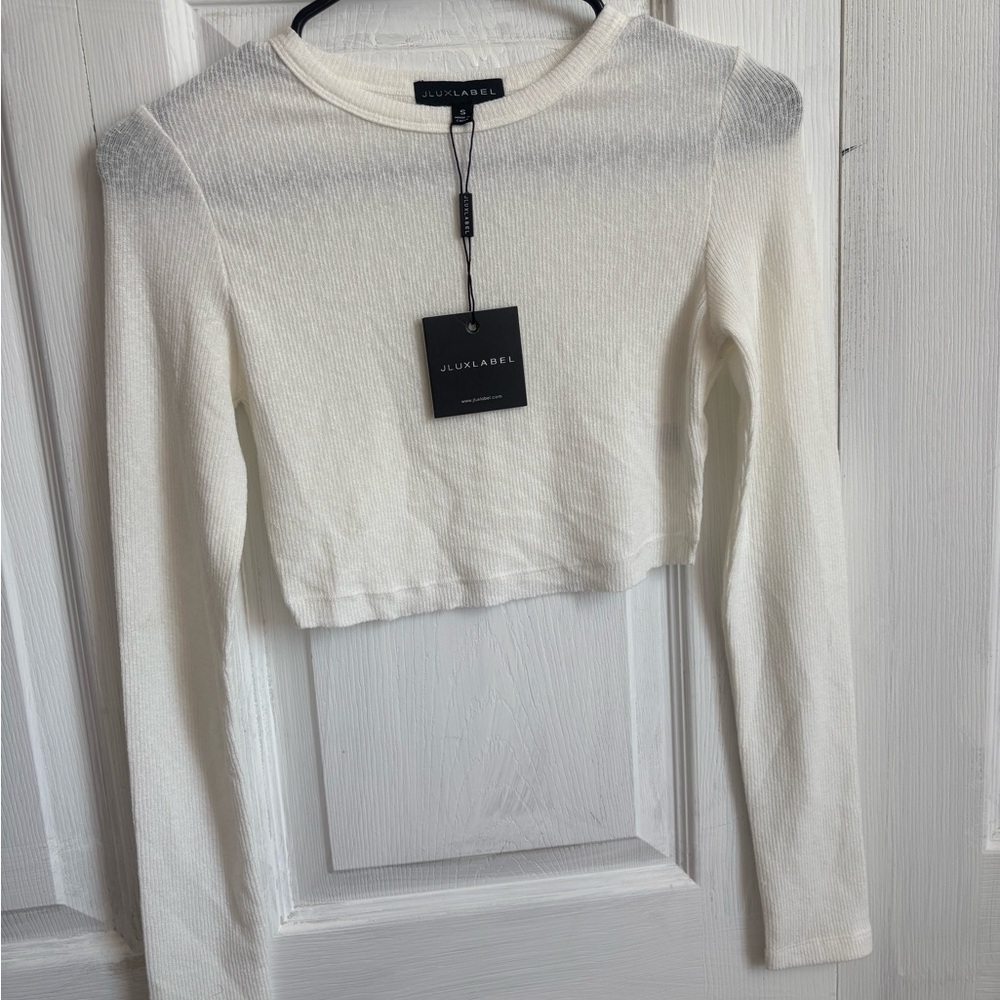 JLUXLABEL Cream Fitted Long Sleeve Crop Top